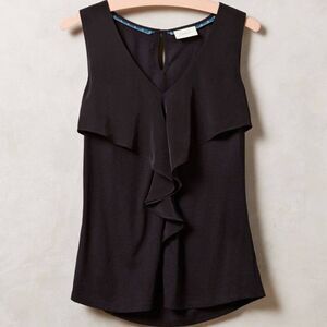 Deletta by Anthropologie Pinna Sleeveless Ruffle Trim Blouse Top Black Women's M